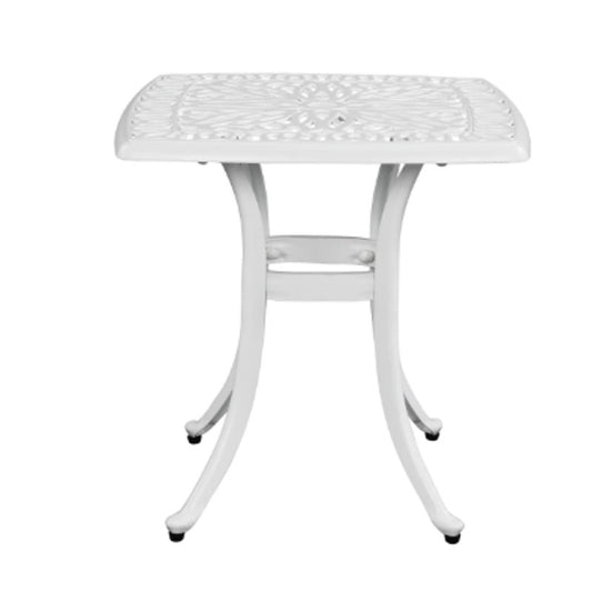 21" Square Outdoor Side Table with Umbrella Hole – White- New in box