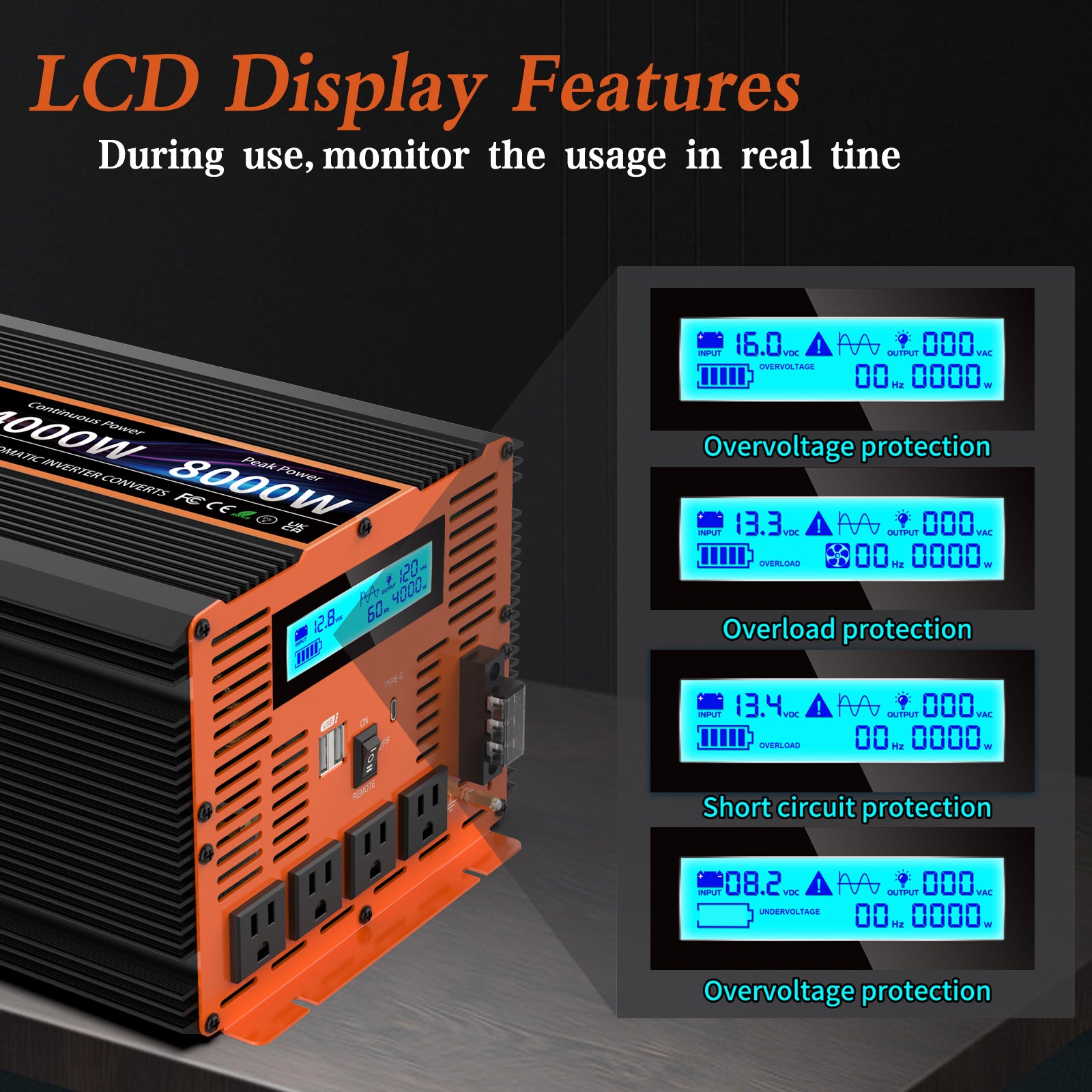 Powerful 4000W Pure Sine Wave Inverter for RV, Solar, Car, Home Use