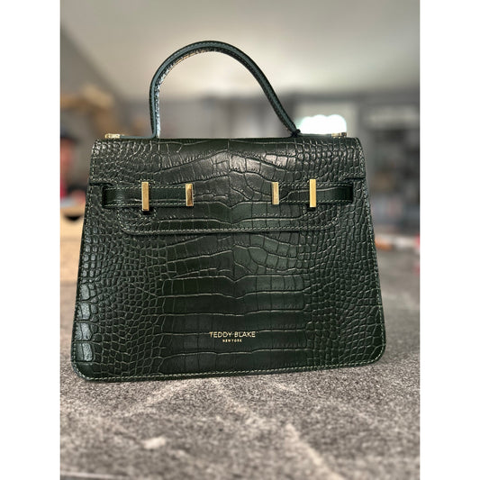 Teddy Blake Ella Croc Embossed Handbag – Verde Green with Gold Hardware, 14"-NWT