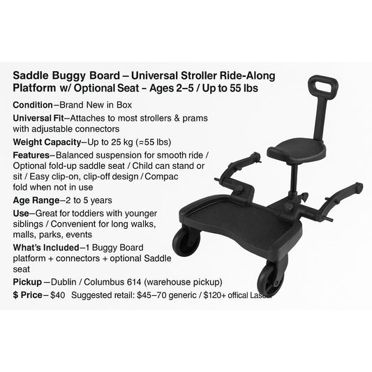 Saddle Buggy Board – Universal Stroller Ride-Along - Ages 2–5 / Up to 55 lbs