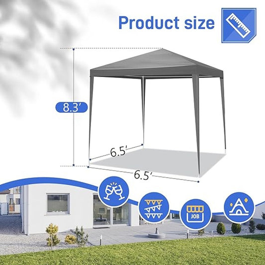 6.5×6.5 ft Gray Pop-Up Canopy Tent with Sidewalls- New, Frame-Style, Not Easy Up