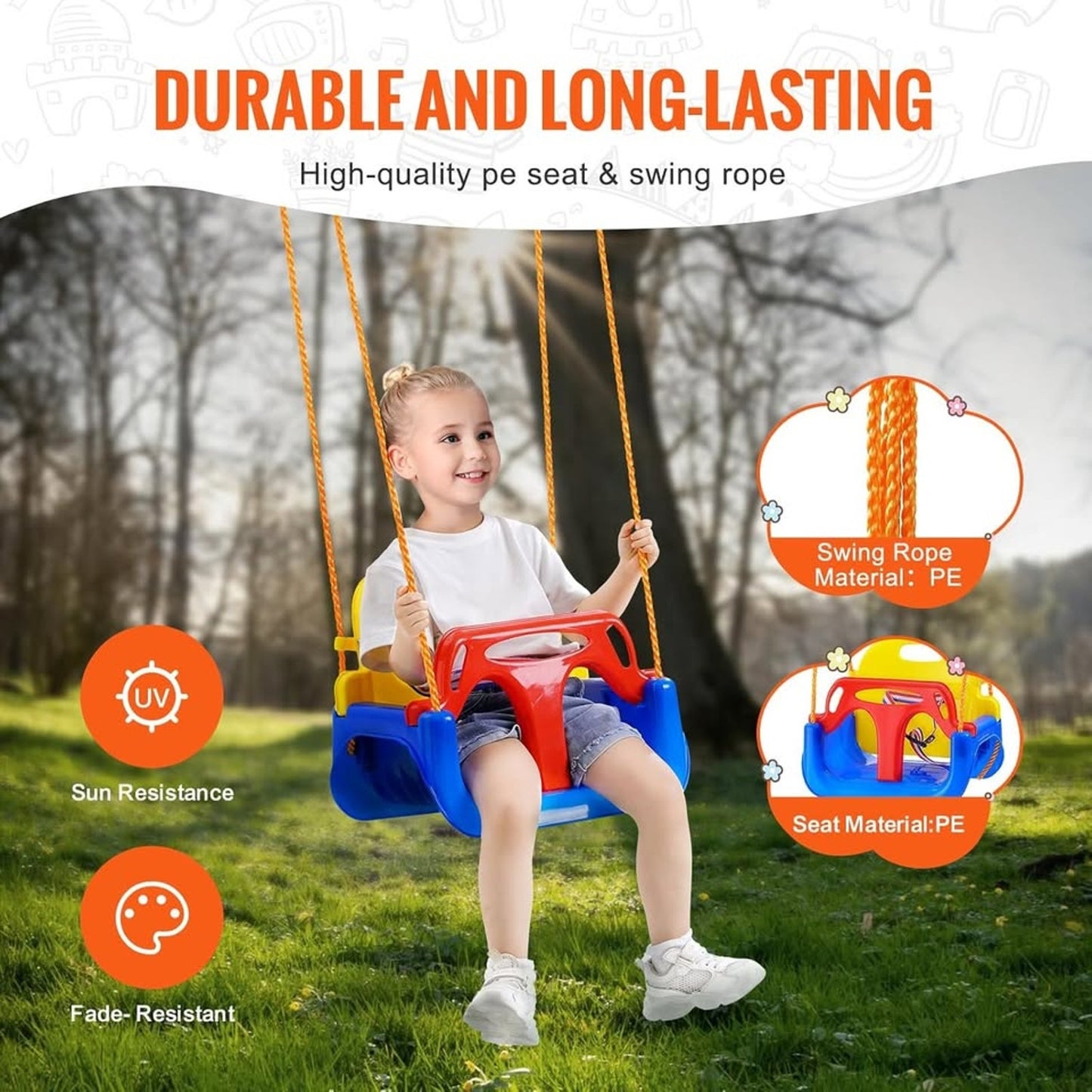 VEVOR 3-in-1 Toddler Swing Seat – Grows with Your Child