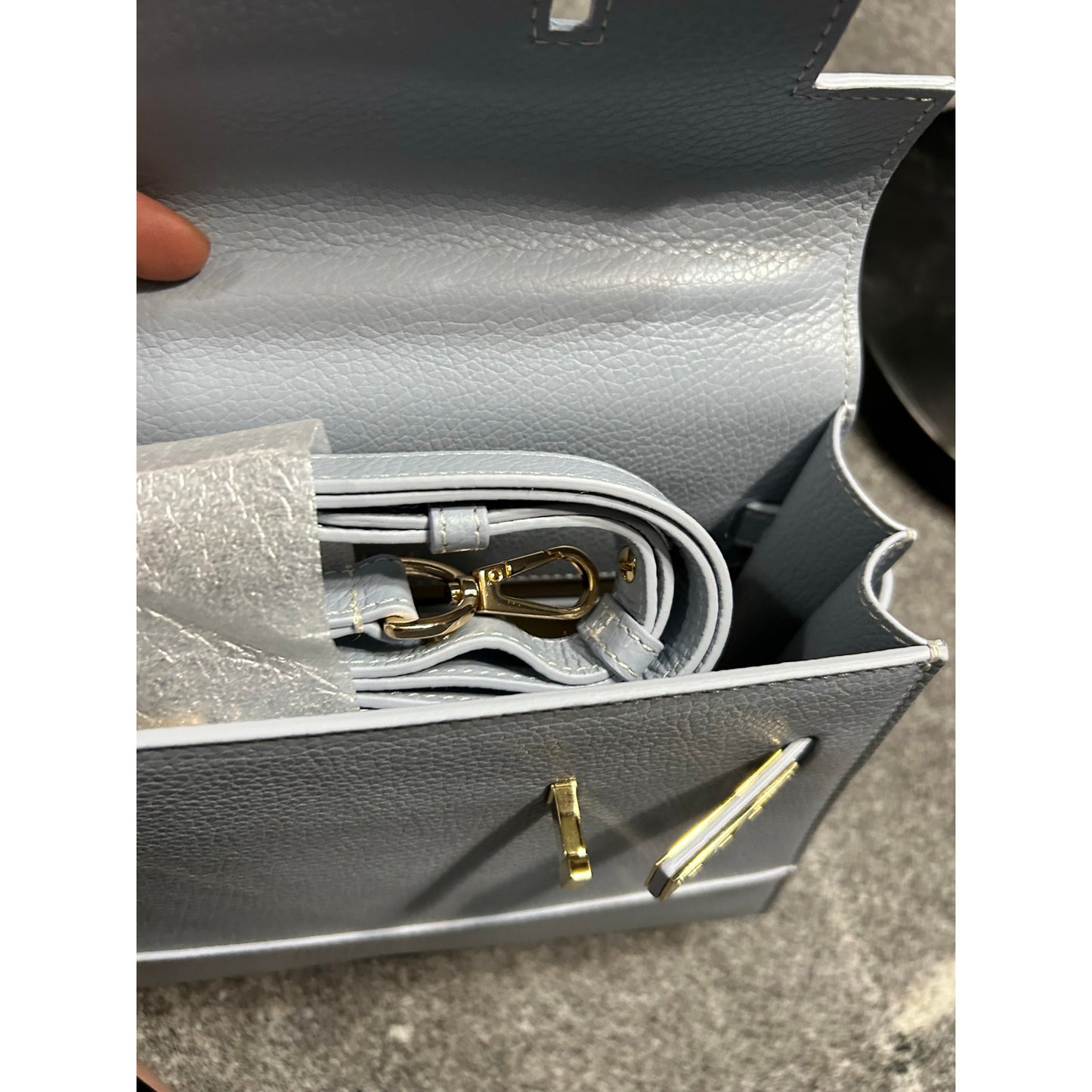 Teddy Blake Kim 11" Satchel – Light Blue Cervo Leather, Gold Hardware- NWT