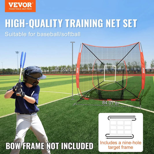 VEVOR 7x7 ft Baseball & Softball Practice Net – Portable Training Net w/ Strike Zone