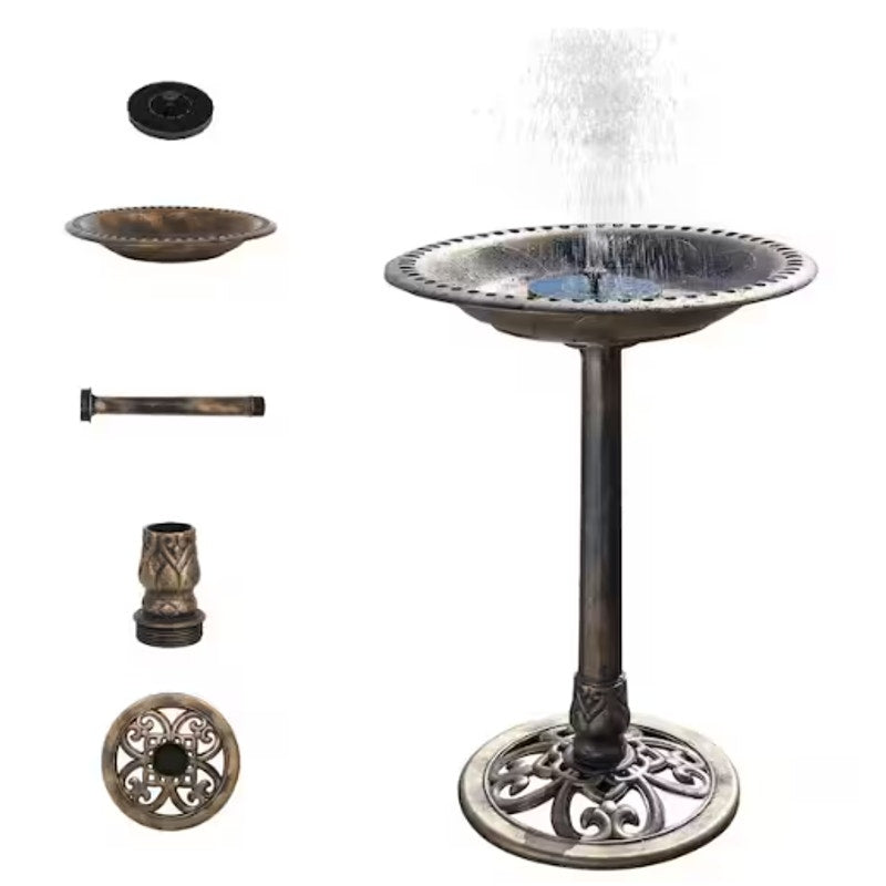 28” Antique Copper Bird Bath with Solar Fountain / Weather-Resistant Resin