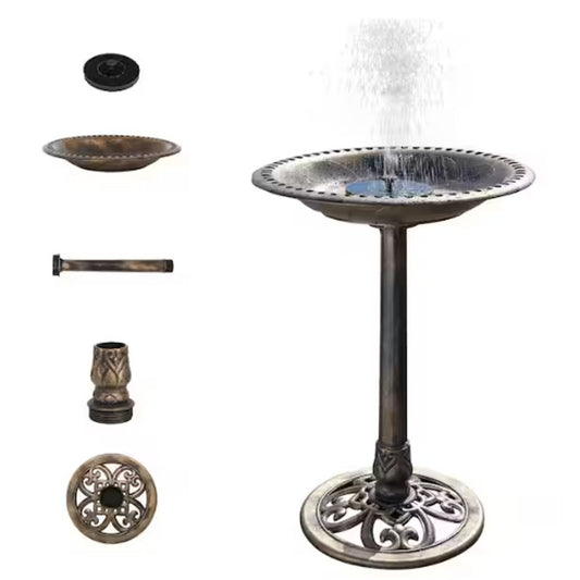 28” Antique Copper Bird Bath with Solar Fountain / Weather-Resistant Resin