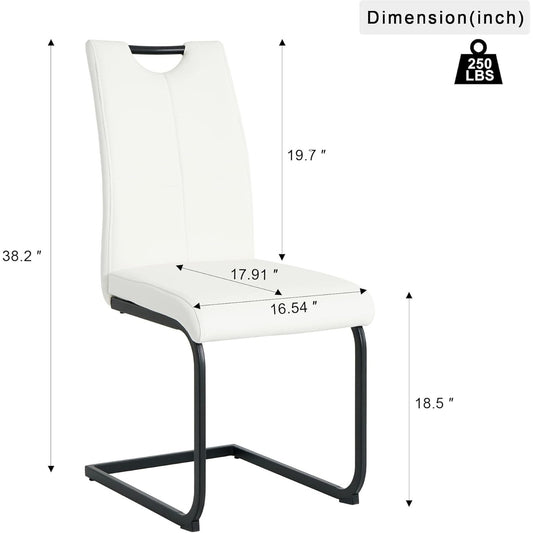 Modern White PU Upholstered Dining Chairs, Black Metal Legs, Set of 2