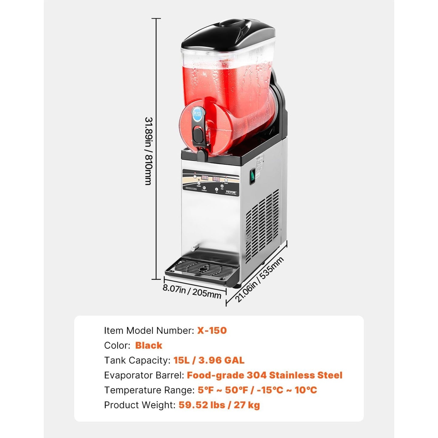 15L Commercial Slushie Machine Frozen Drink Margarita Maker Single Tank