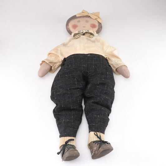 Vintage Handmade Primitive Folk Art Cloth Doll Pair β Boy & Girl β 30β β Signed
