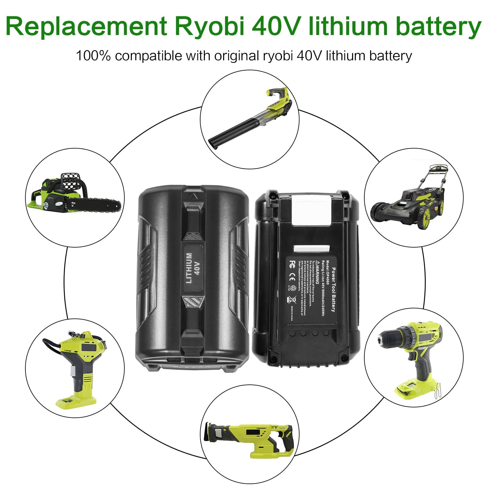 High-Capacity 40V 6.0Ah Lithium-Ion Battery Replacement for Ryobi Power Tools