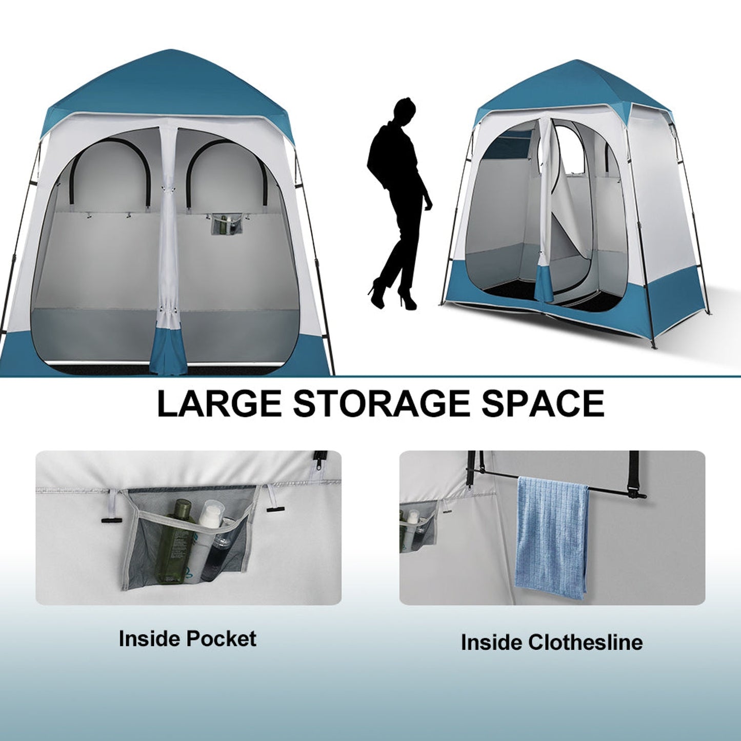 Pop-Up Privacy -Double Shower & Changing Tent with Carry Bag – 7.5 Ft