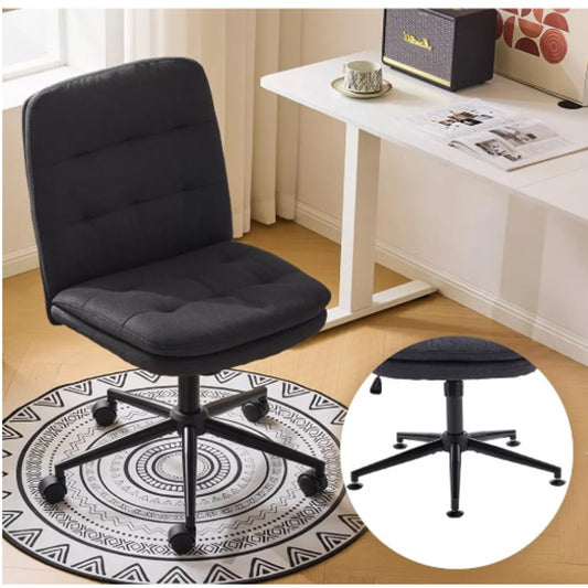 Armless PU Leather Office / Computer Chair – Black, Swivel with Wheels, NIB