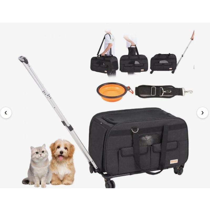 Rolling Pet Carrier w/ Wheels & Telescopic Handle — Fits Pets Up to ~35 lbs