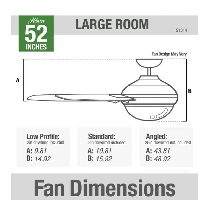Hunter Aerodyne 52" Matte Black Smart Ceiling Fan w/ Remote & LED Light-NIB
