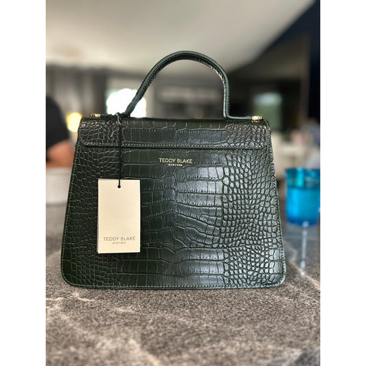 Teddy Blake Ella Croc Embossed Handbag – Verde Green with Gold Hardware, 14"-NWT