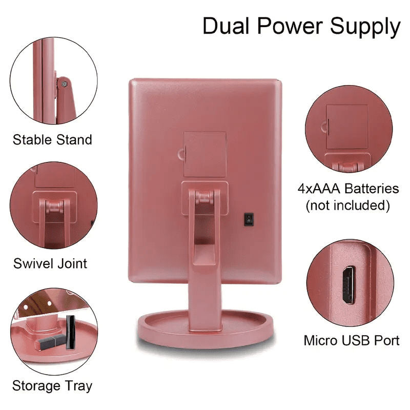 HOODINK Portable Vanity Mirror with Light Touch Control Dual Power Supply Rose Gold | 2926069326