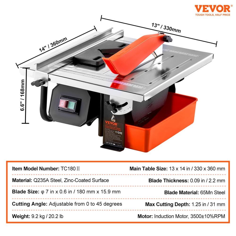 Wet Tile Saw 7 In. 4-Amp Corded 65Mn Blade 3500 RPM