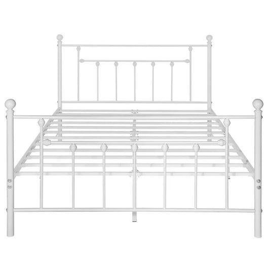 VECELO Queen Metal Platform Bed Frame 60 in. W White Victorian Style Iron-Art Headboard/Footboard KHD-YT-Q01-WHITE