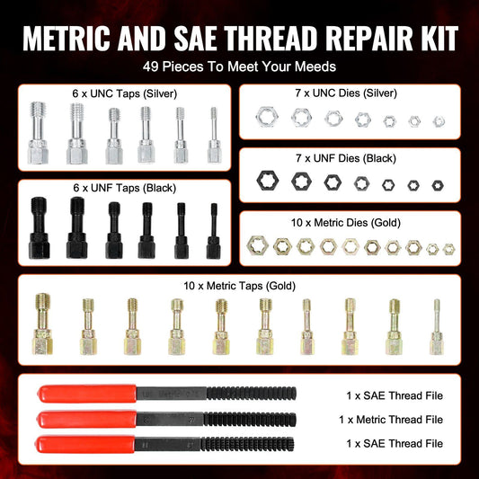 49-Piece Thread Chaser Set UNC UNF Metric with Storage Case