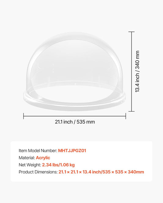 VEVOR Cotton Candy Machine Cover 21 Inch Acrylic Dome Bubble Shield Transparent