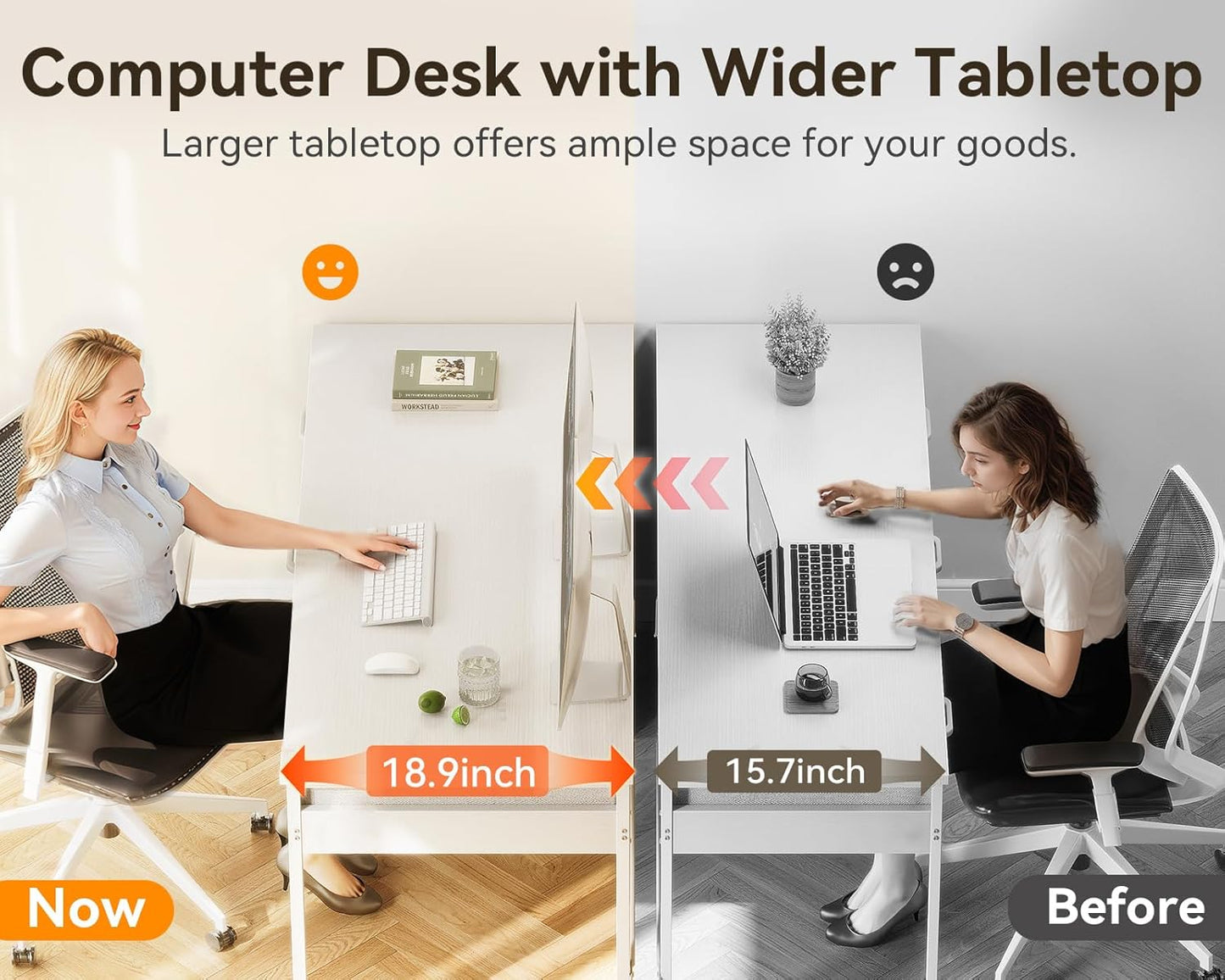 ODK Computer Desk with 6 Drawers 40 Inch Small Desk for Home Office White