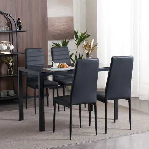 Set of 4 PU Leather Dining Chairs with High Back, 300 lbs Capacity, Black