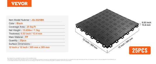 Garage Flooring Tiles 25 Pack 12 X 12 X 0.53 Inch Interlocking Non-Slip