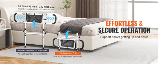 Bed Rails for Elderly Adults 450LBS Foldable Assist Rail with Storage Pocket