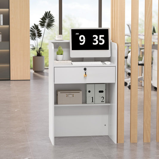 OmySalon RD Modern Wooden Reception Desk with Lockable Drawer and Legroom Rack