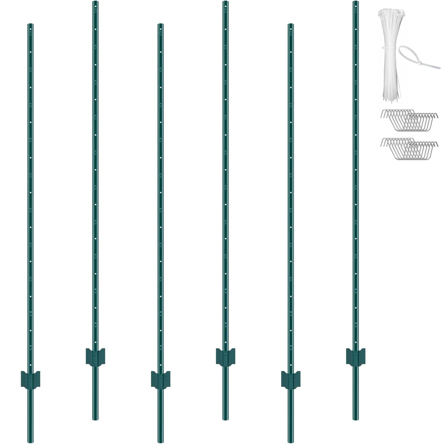 Vevor 6 Feet Fence Post 6 Pack U-Channel Heavy Duty Metal Fence Posts Green