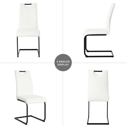 Set of 2 White PU Leather Dining Chairs Black Metal Frame, New