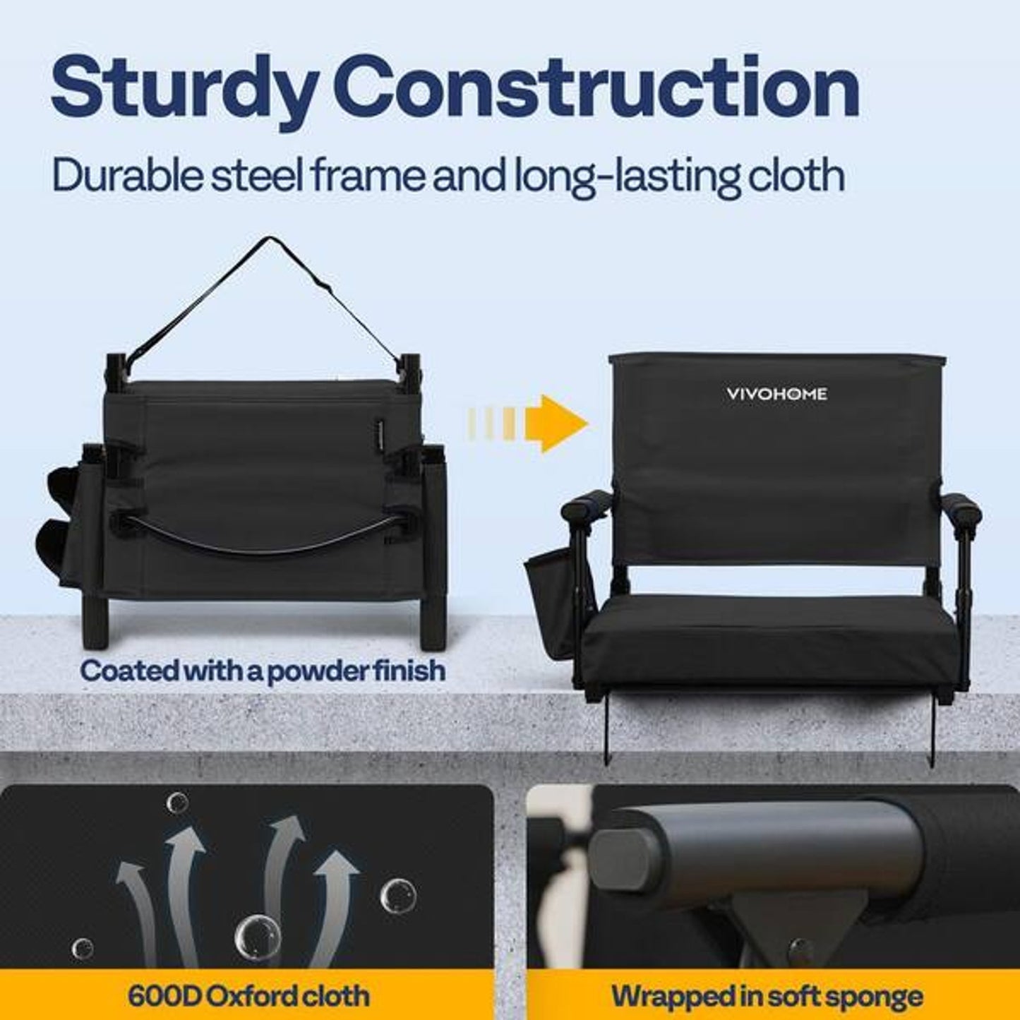 Heavy-Duty Padded Bleacher Chair with Backpack Straps and Dual Cup Holders