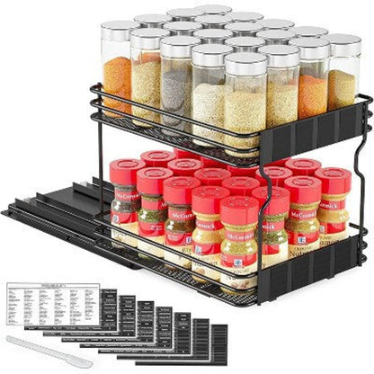 SpaceAid 2-Tier Pull Out Spice Rack Organizer with Labels