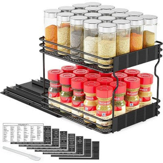 SpaceAid 2-Tier Pull Out Spice Rack Organizer with Labels