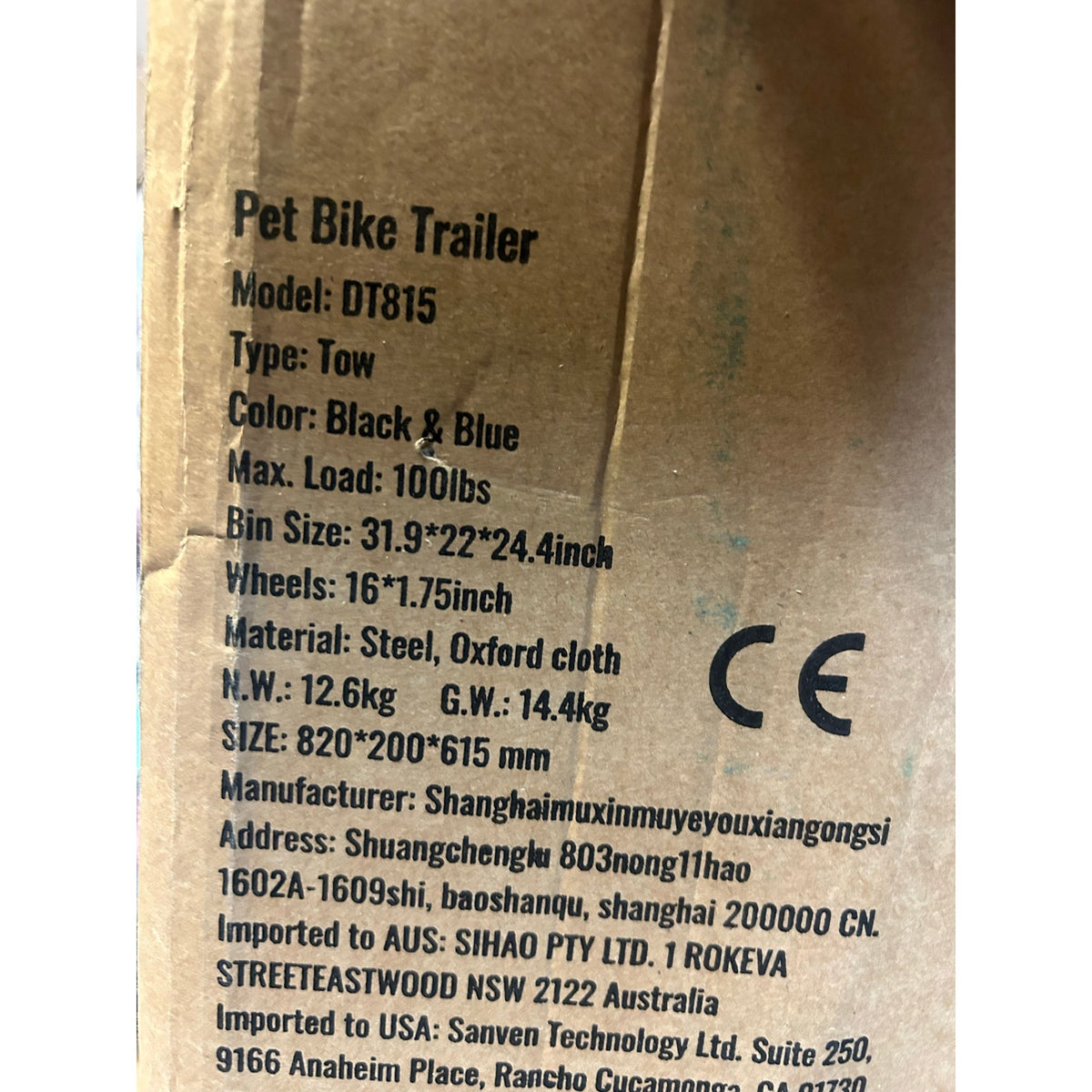 VEVOR Pet Bike Trailer – 100 lb Capacity, Black & Blue