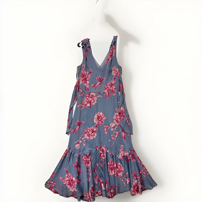 White House Black Market - Beautiful Floral Silk Dress Blue Pink Size 6 NWT