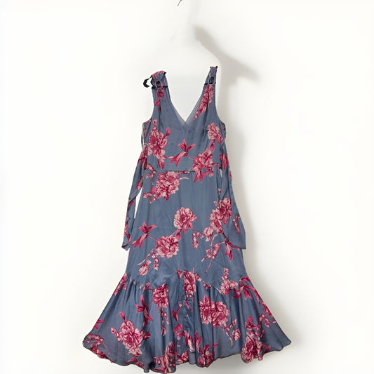 White House Black Market - Beautiful Floral Silk Dress Blue Pink Size 6 NWT