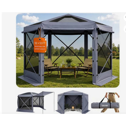 VEVOR Pop Up Gazebo Screen Tent FY12X12Smoky Gray-6 12x12ft