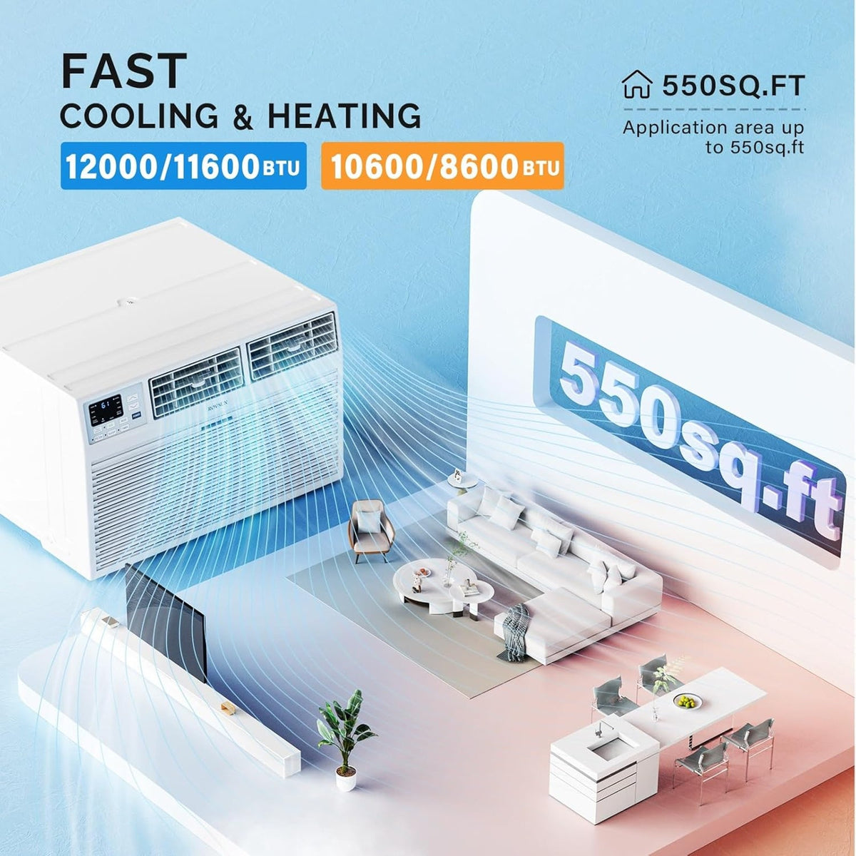 Smart 12000 BTU Through-Wall AC Heater Combo with WiFi Voice Control