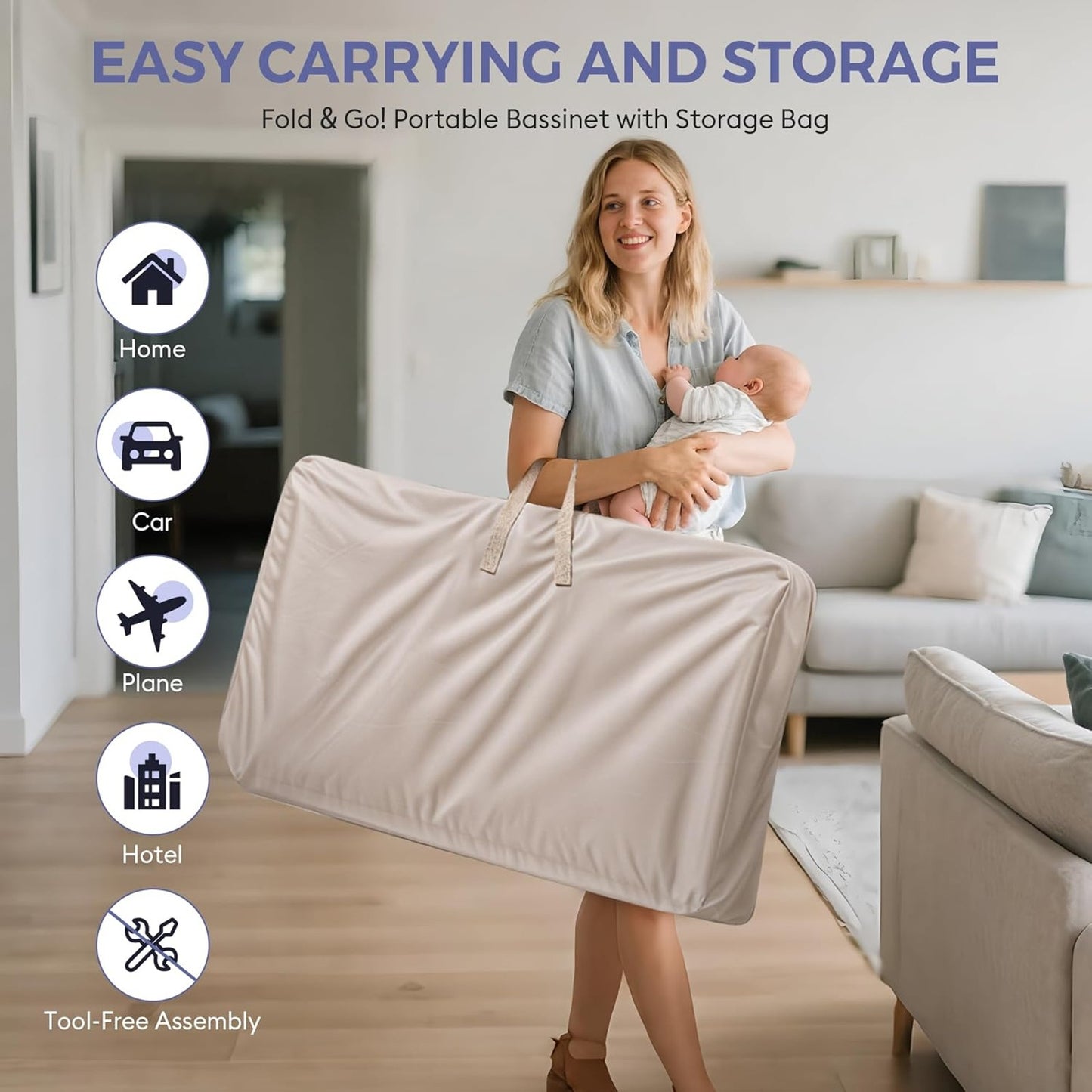 Adjustable Bedside Baby Bassinet Sleeper w/ Mesh Sides, Tilt Mode & Storage