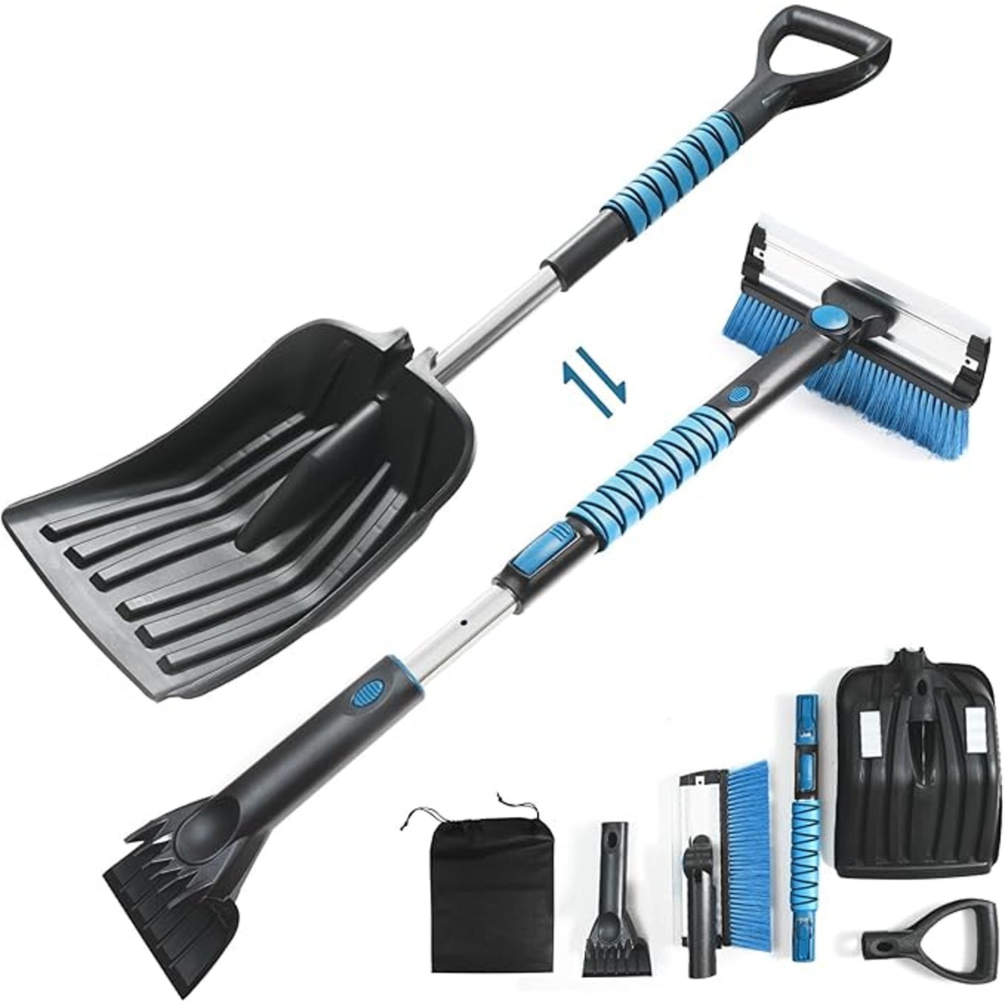 5-in-1 Emergency Snow Shovel & Ice Scraper w/ Broom, D-Grip Handle