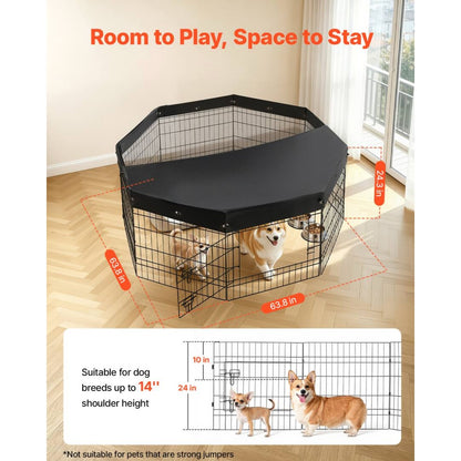 VEVOR 24″ Dog Playpen – 8 Panels with Top Cover, Black
