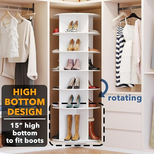 SpaceAid 6-Tier Rotating Shoe Rack – White, New in box