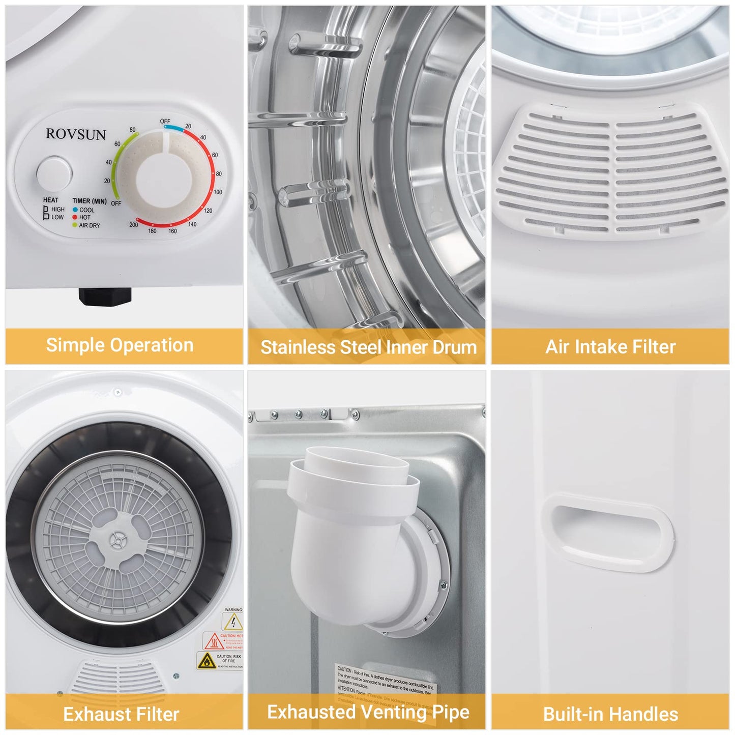 Compact 1.5 Cu Ft Electric Clothes Dryer with Stainless Steel Drum