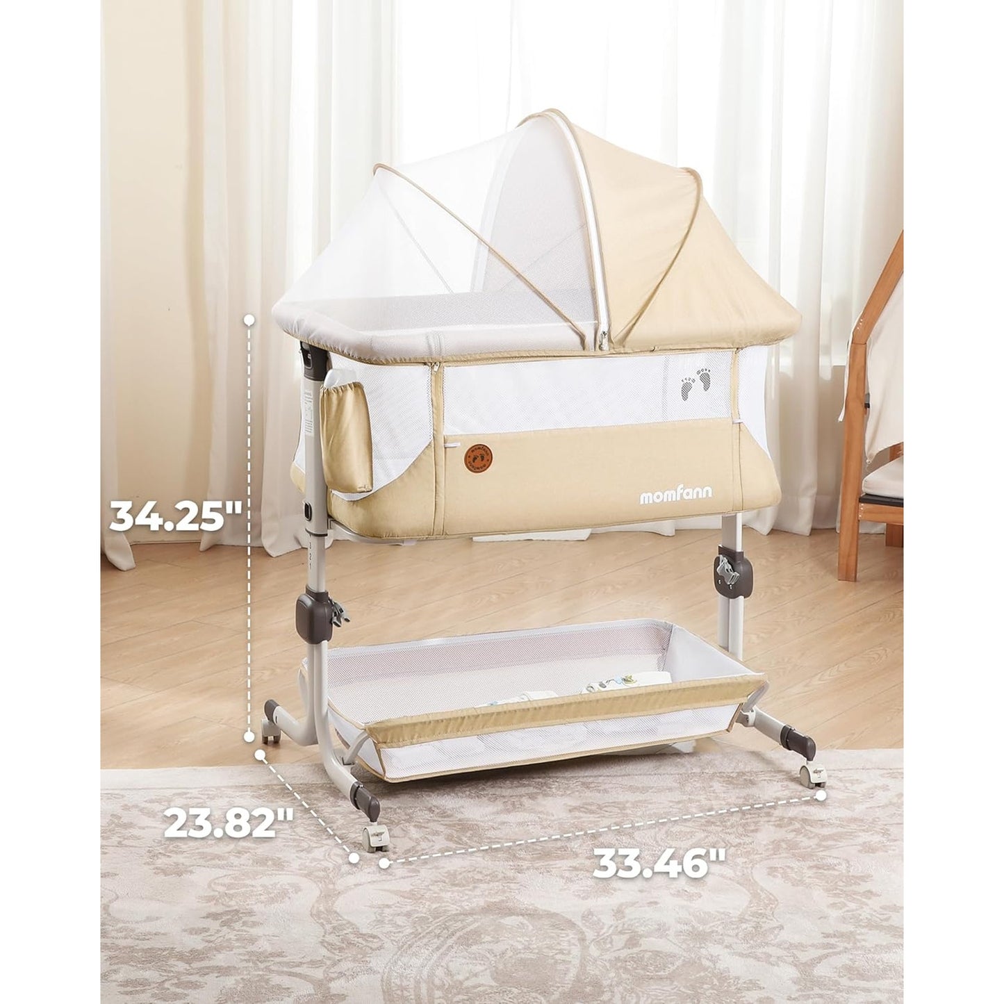 Adjustable Bedside Baby Bassinet Sleeper w/ Mesh Sides, Tilt Mode & Storage