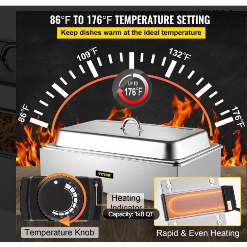 9.5QT Stainless Steel Electric Food Warmer- 2 Basins of Various Depth, Brand New