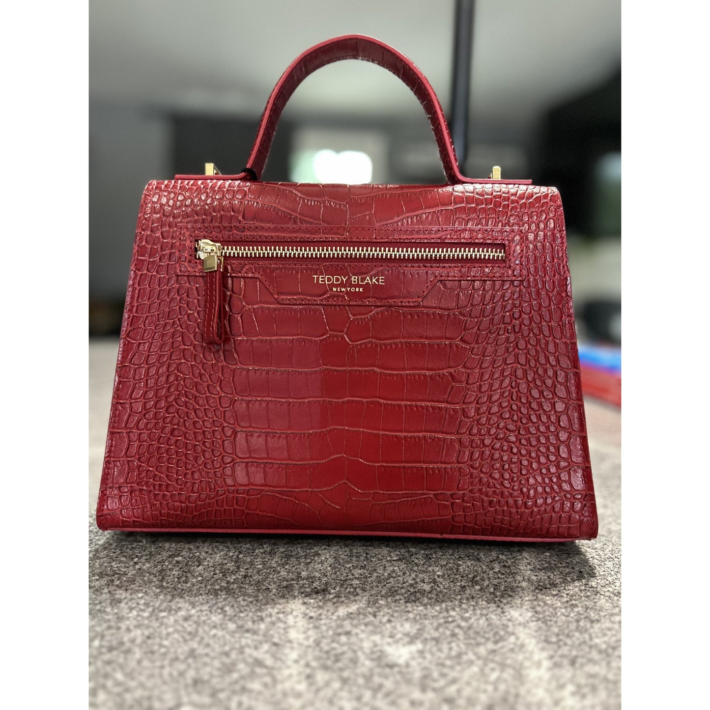 Teddy Blake Ava 11" Croco Leather Satchel – Rosso Scuro Red w/ Gold Hardware-NWT