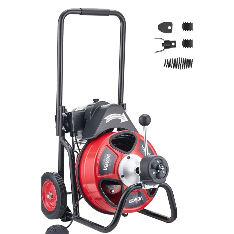 VEVOR 100 ft Auto-Feed Drain Cleaner, 3/8" Sewer Snake, Used