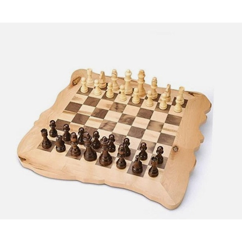 Rustic 15" Wooden Chess Set w/ Natural-Edge Board – New & Sealed (Z2106)