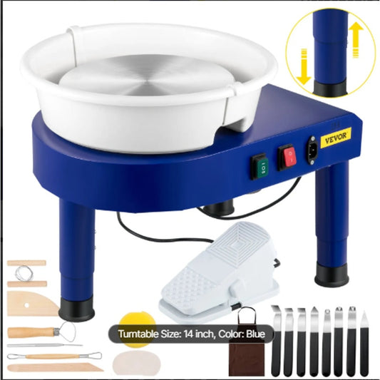 14-in Pottery Wheel – 450 W Electric Ceramic Wheel with Adjustable Height